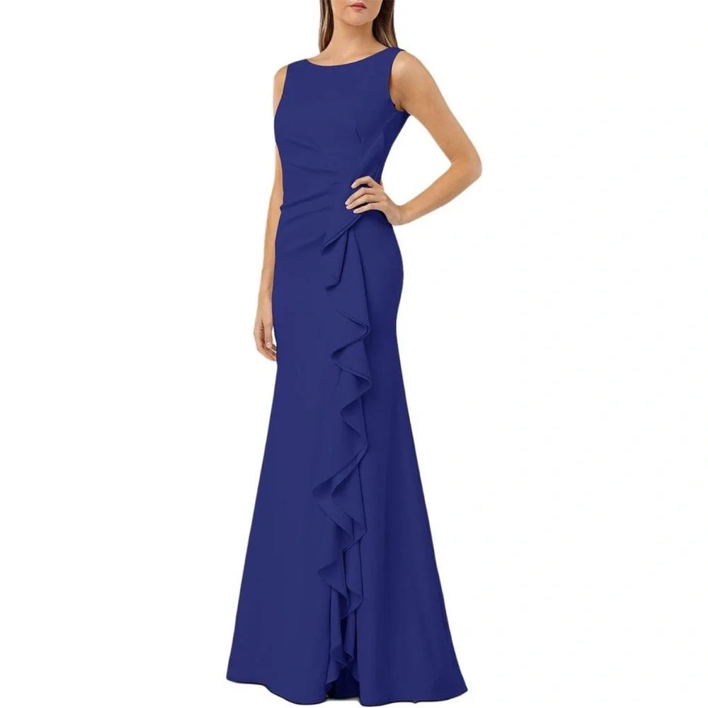 Carmen Marc Valvo Infusion Maxi Formal Sleek Evening Gown Cobalt Blue NWT SZ 8 - Picture 14 of 16